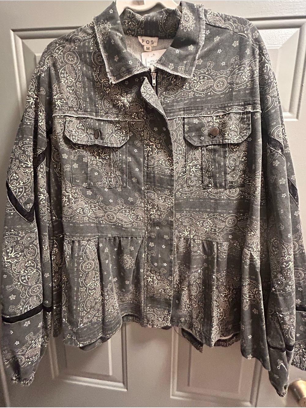 POL Black Paisley Print Shirt Jacket